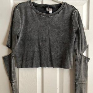 Divided Grey Cutout Elbow Cropped Top Size L